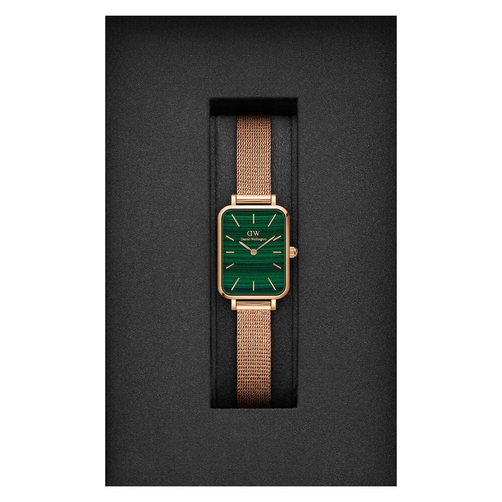 Daniel Wellington Quadro 20x26mm Pressed Melrose Mesh Malachite Dial Rose Gold Bracelet Watch image number 3