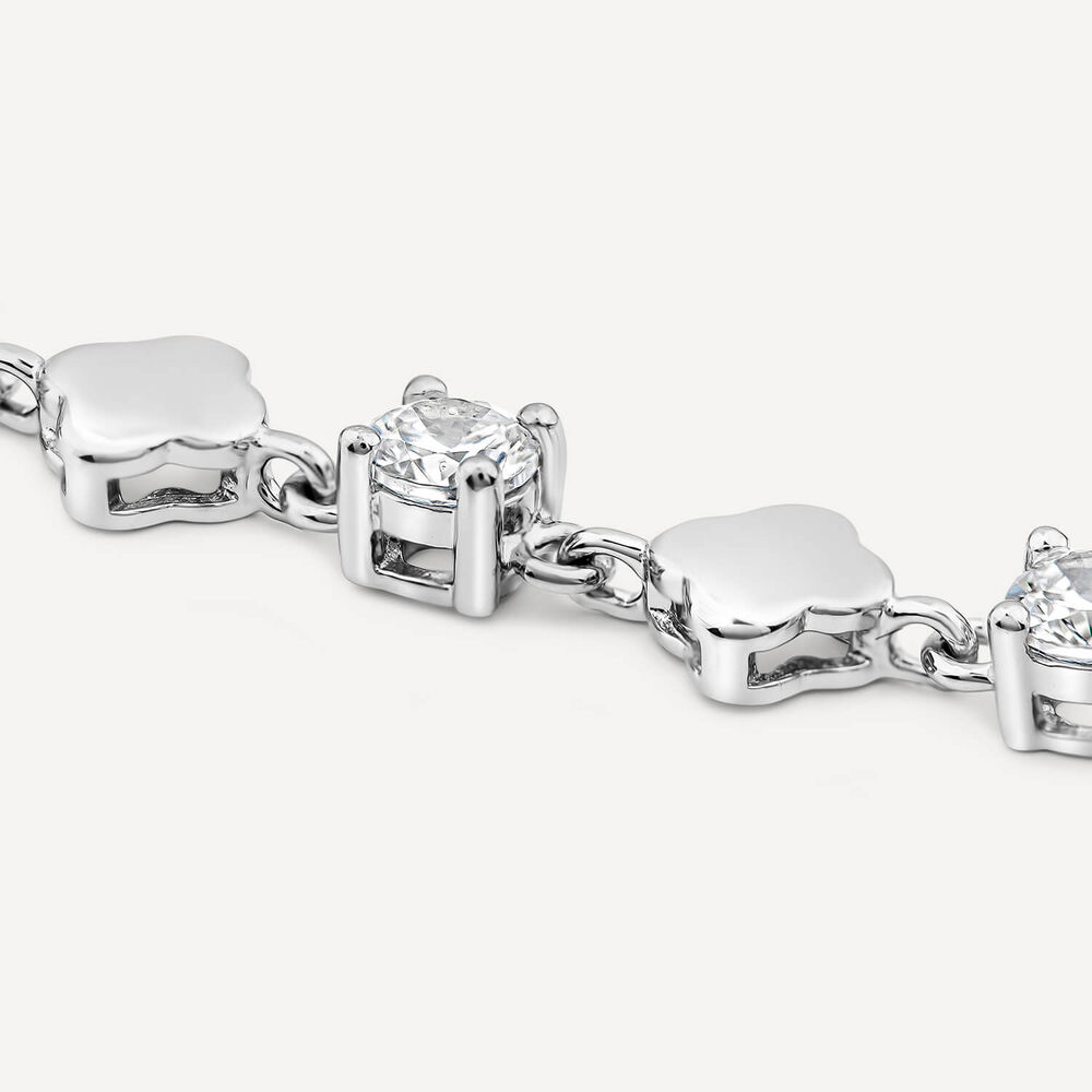 Sterling Silver Cubic Zirconia & Polished Petal Bracelet image number 2