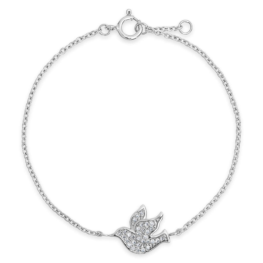 Sterling Silver Cubic Zirconia Dove Chain Bracelet image number 0