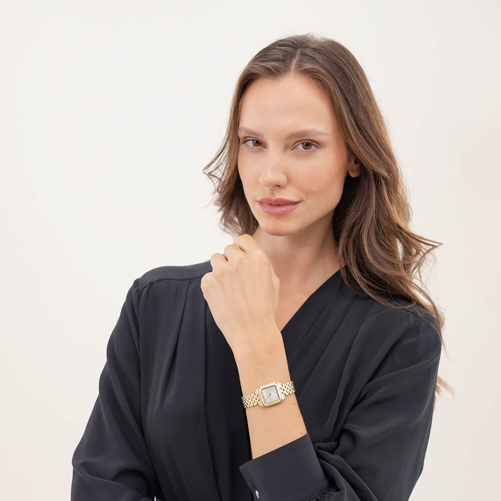 BOSS Mae Petite 22mm Square Silver Dial Gold Tone Steel Bracelet Watch image number 3