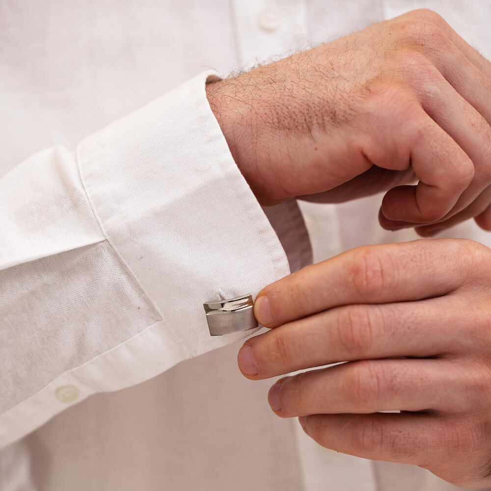 Silver-Plated Rectangle Line Cufflinks image number 3