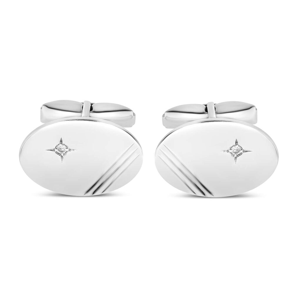 Sterling Silver Oval Cubic Zirconia Set Cufflink