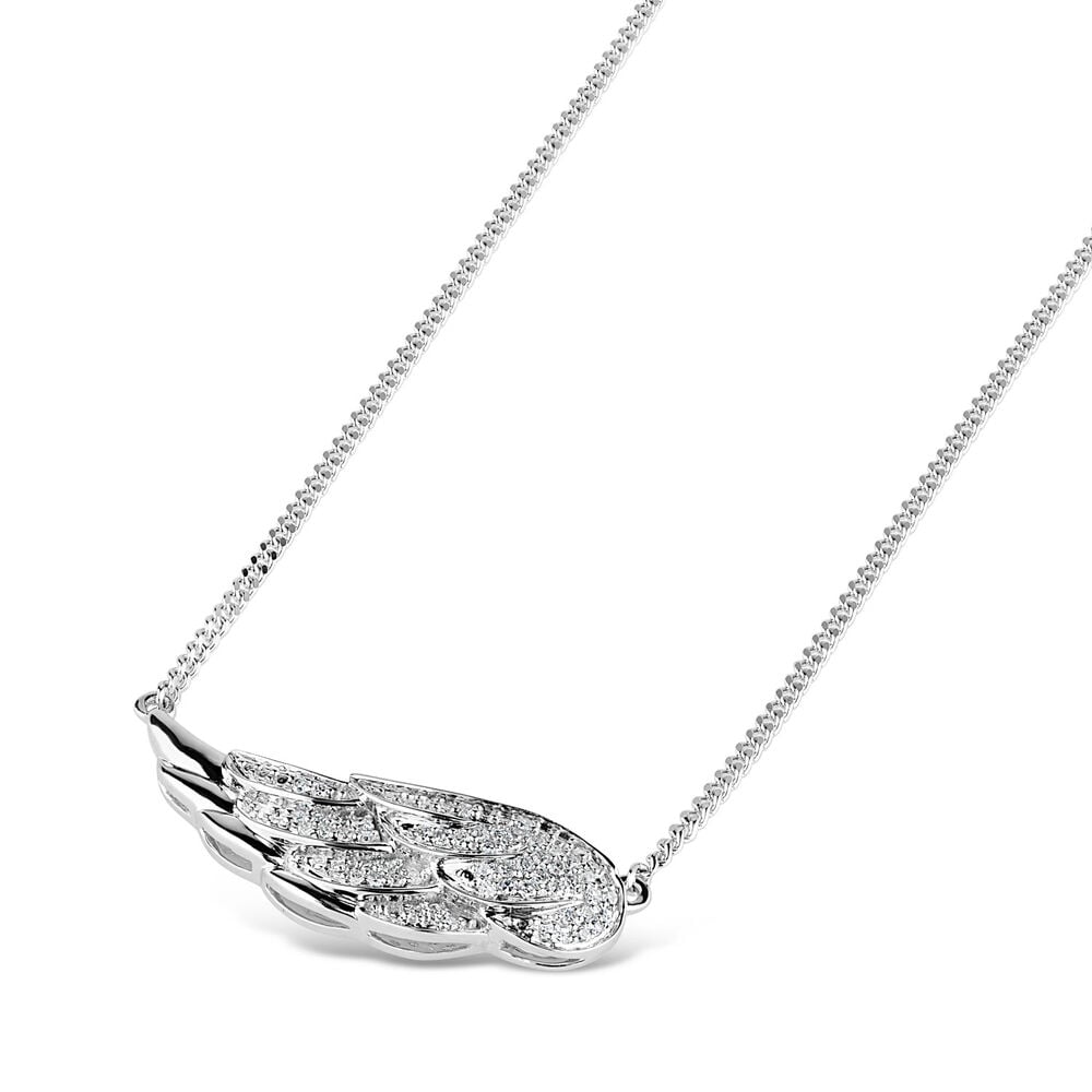 9ct White Gold 0.10ct Diamond Wing Necklet