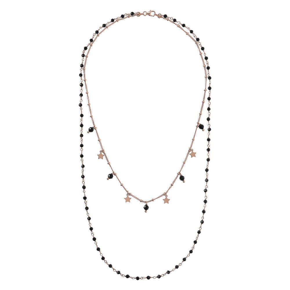 Bronzallure 18ct Rose Gold Plated Stars And Black Spinel Spheres Double Strand Necklace image number 0