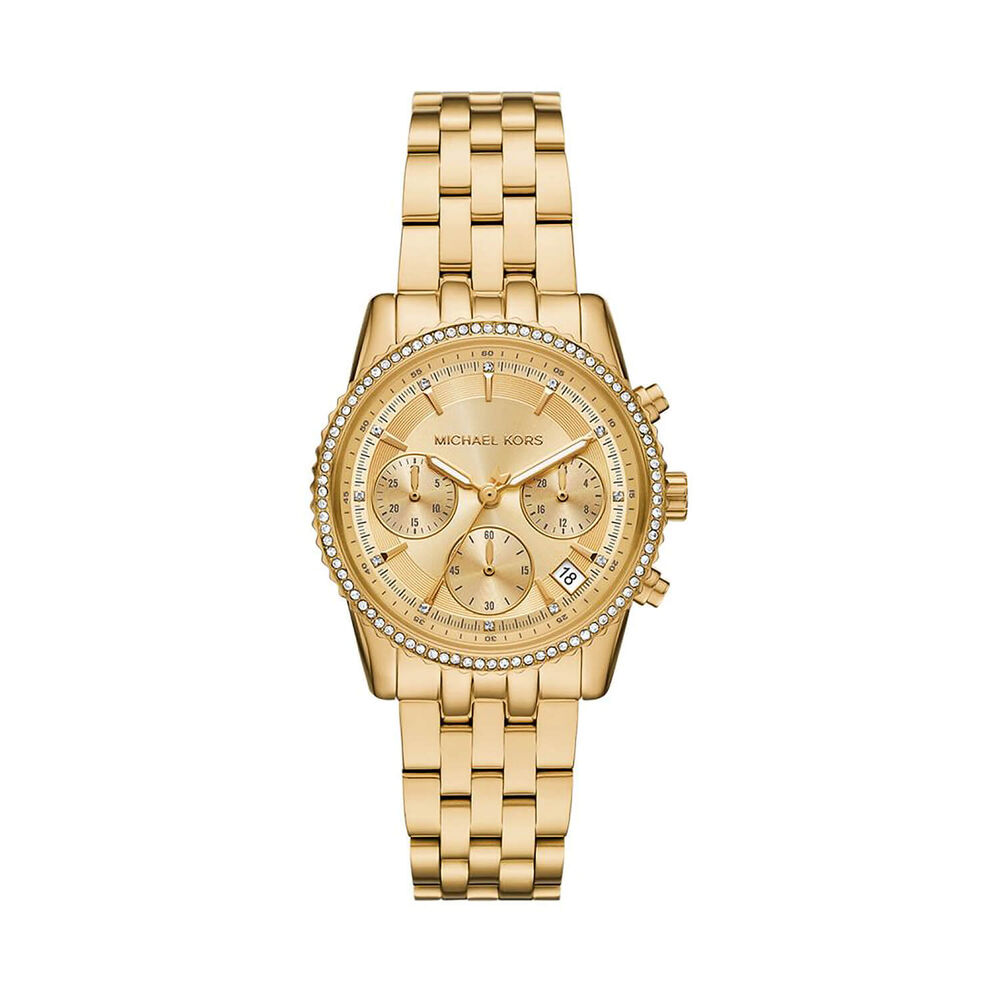 Michael Kors Mini Ritz 35mm Gold Dial Pavé Bezel Stainless Steel Bracelet Watch image number 0