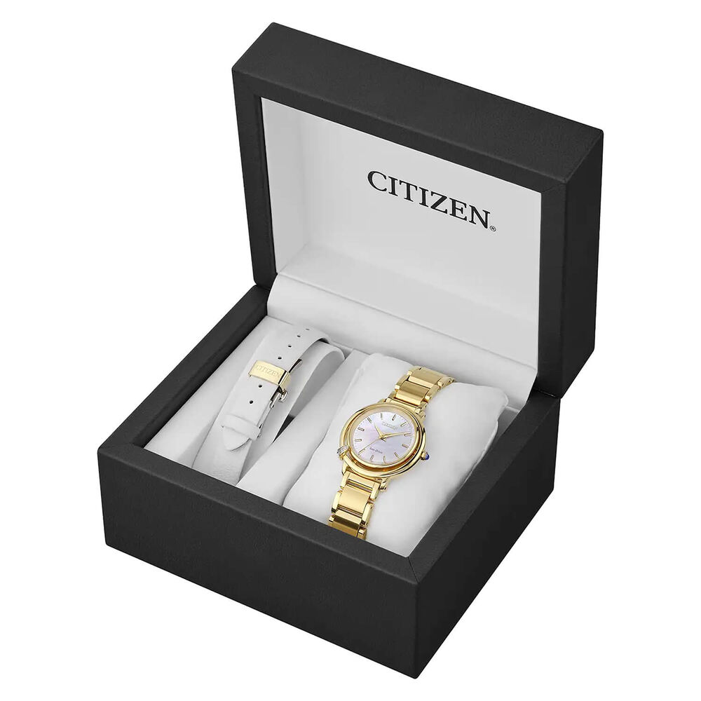 Citizen Eco-Drive L Arcly 31mm MOP Dial Gold-Toned Steel Bracelet Watch image number 4