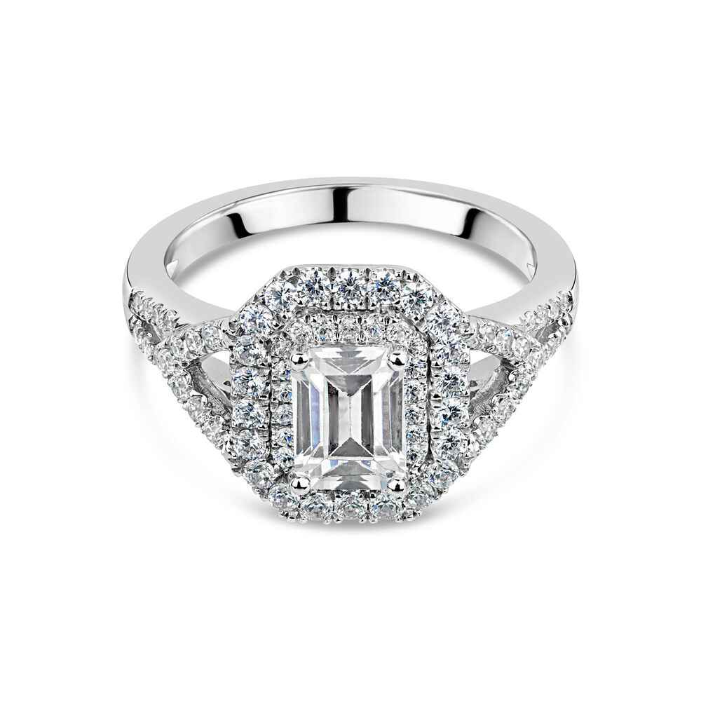Sterling Silver Cubic Zirconia Double Halo & Sides Ring image number 4