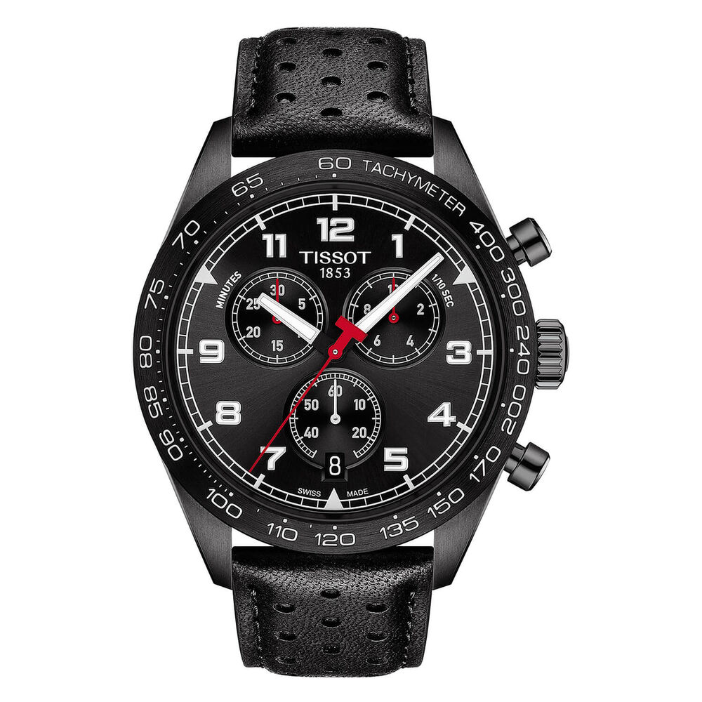 Tissot PRS516 45mm Chrono Black Dial Black PVD Case Black Strap Watch