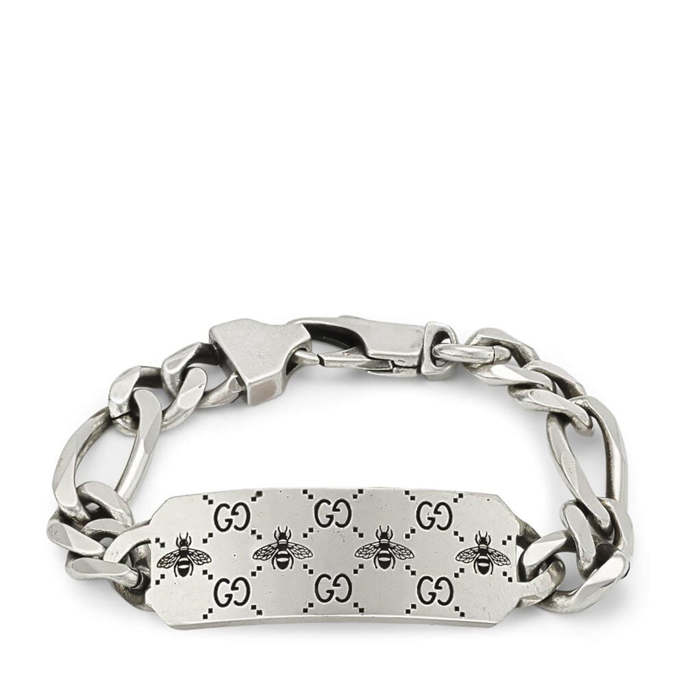Gucci Signature Silver Interlocking Bee-Motif Tag Bracelet (Size 21cm)