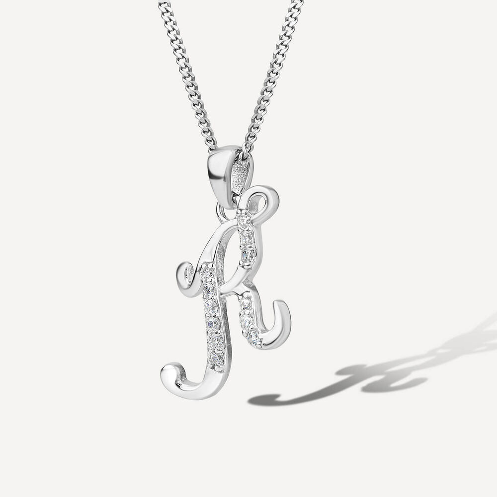 Sterling Silver Script Cubic Zirconia Initial "K" Pendant image number 1
