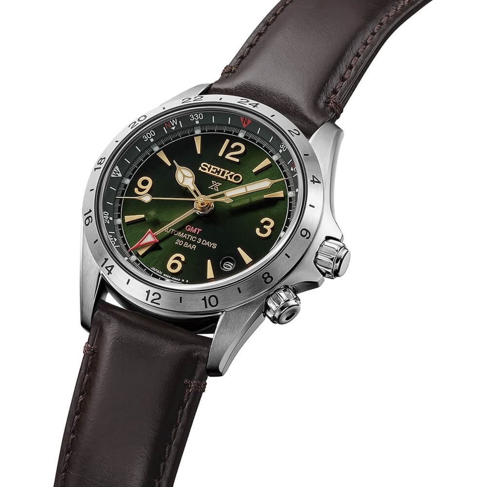 Seiko Prospex Alpinist 39.5mm Green Dial Brown Leather Strap Watch