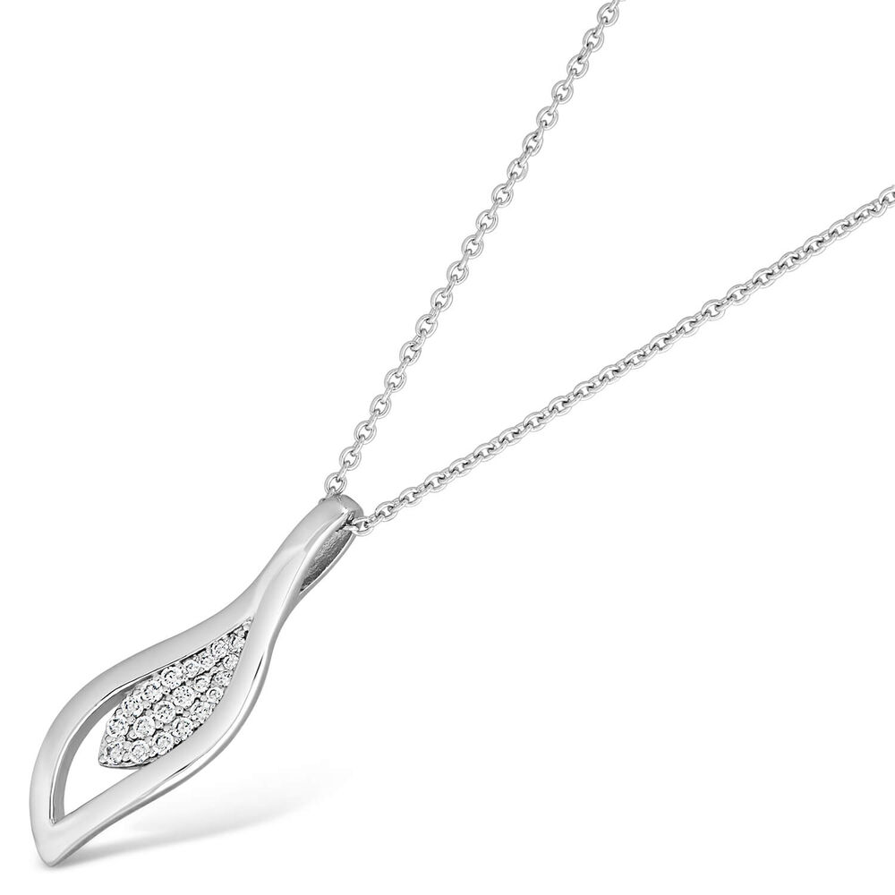 Sterling Silver Pave Cubic Zirconia Open Teardrop Pendant (Chain Included)