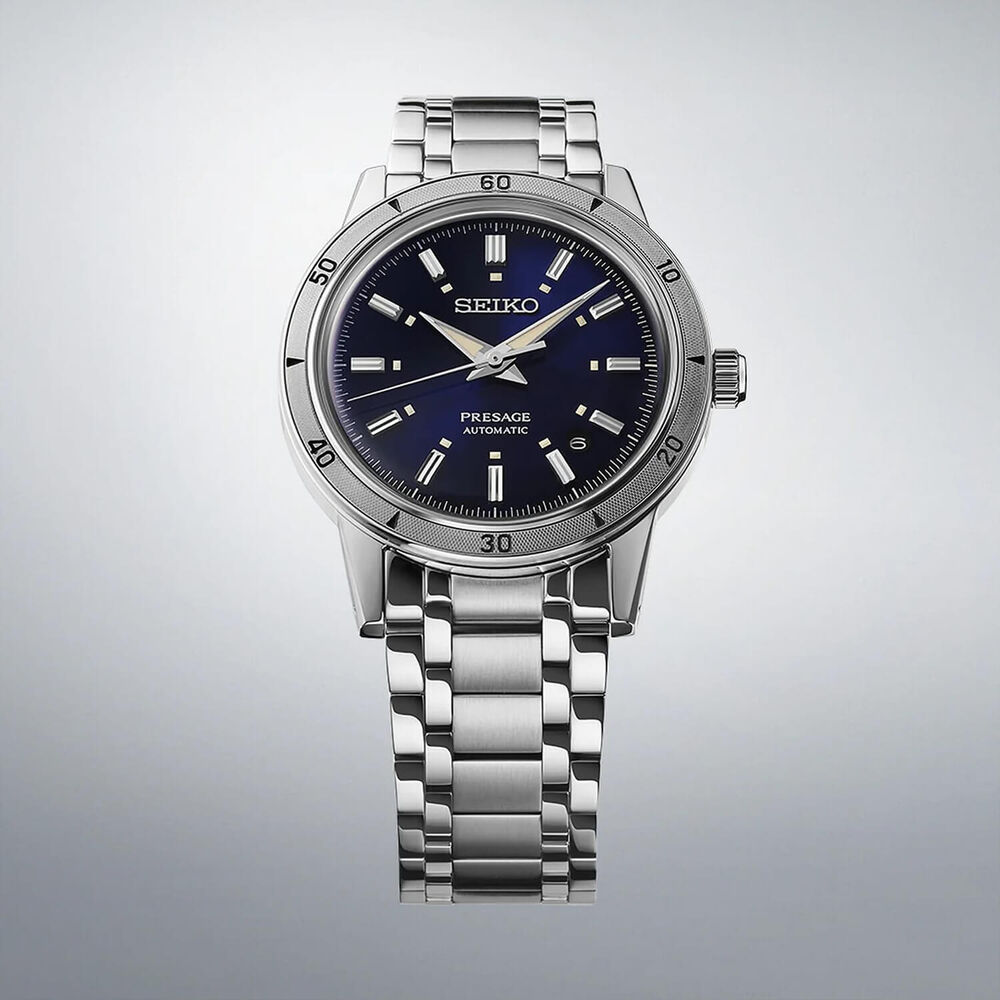 Seiko Presage Style 60's 39.5mm Navy Blue Dial Steel Bracelet Watch image number 3