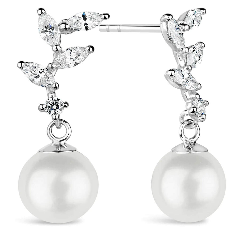 Sterling Silver Marquise Cubic Zirconia Pearl Drop Earrings