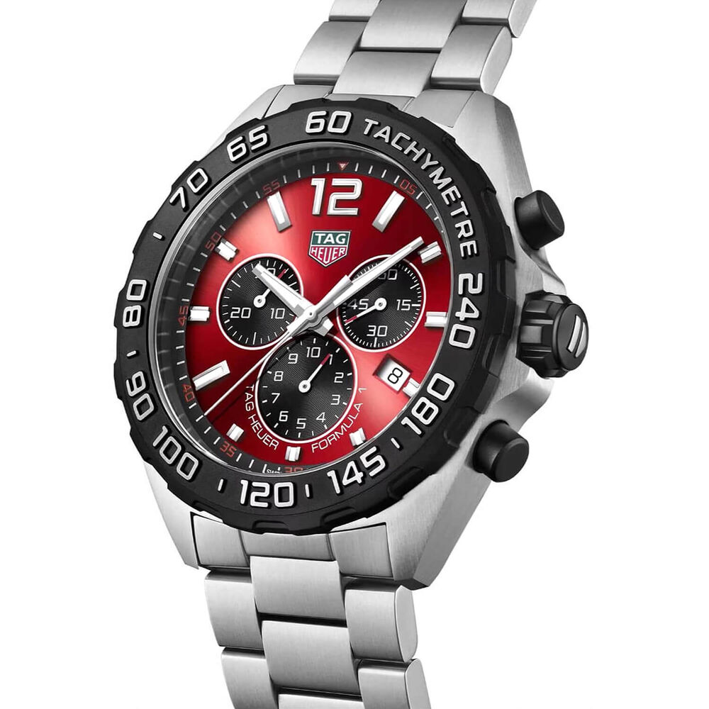 TAG Heuer Formula 1 Quartz Chronograph 43mm Red Dial Stainless Steel Bracelet Watch image number 1