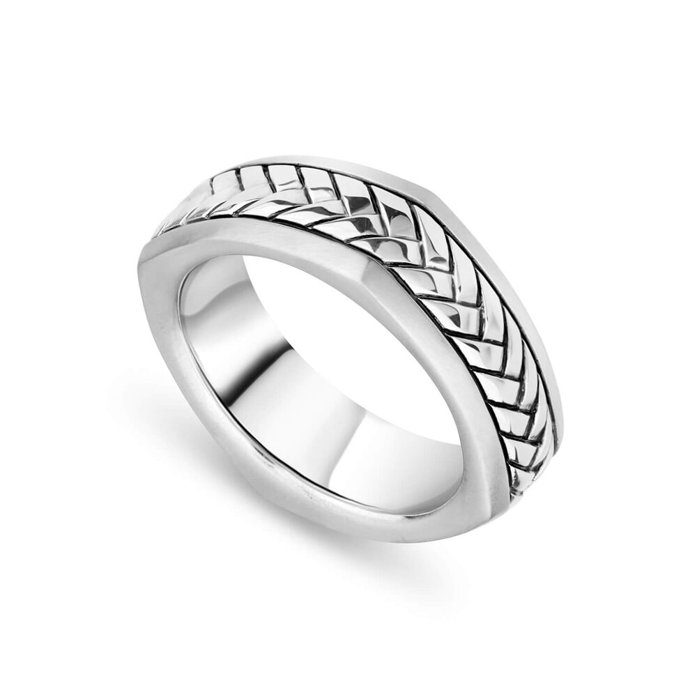 Sterling Silver Herringbone Square Ring