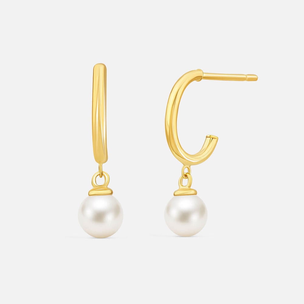 9ct Yellow Gold Hoop Pearl Drop Earrings