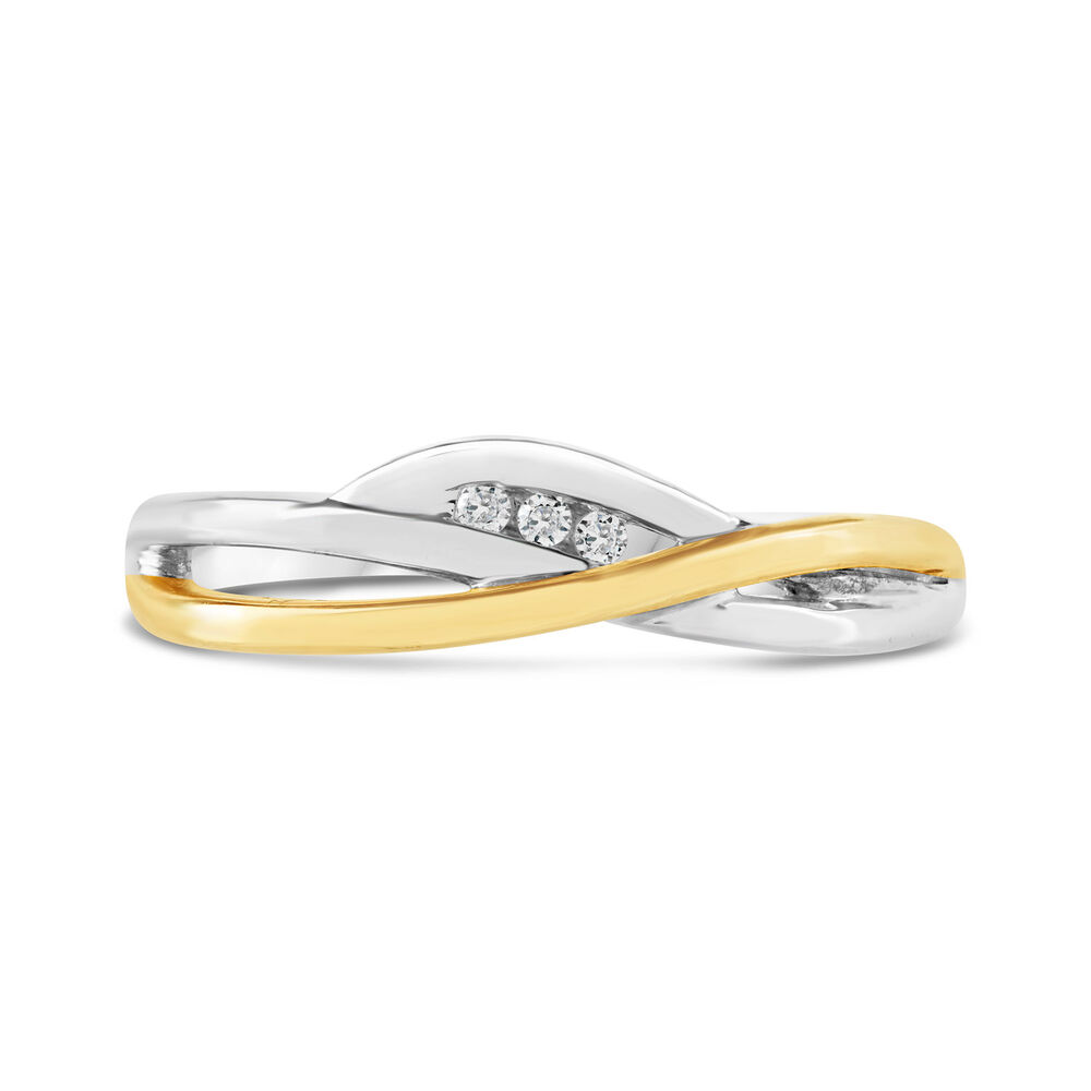 9ct Double Gold 0.03ct Diamond Crossover Ring image number 1