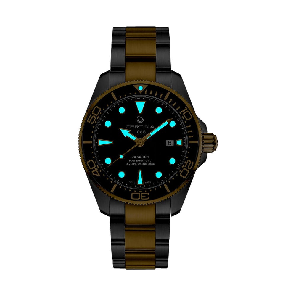 Certina DS Action Diver Powermatic 80 43mm Black Dial Two Tone Steel Bracelet Watch image number 1