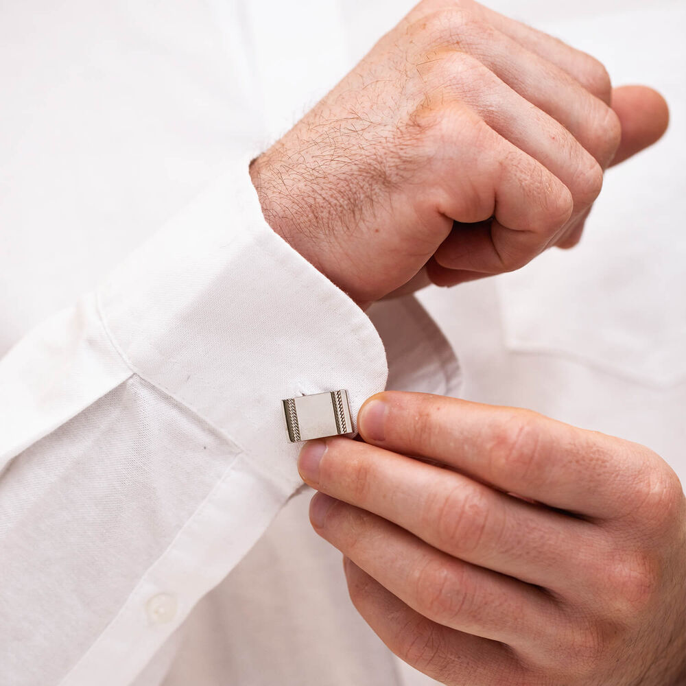 Silver-Plated Rectangular Rope Cufflinks image number 3