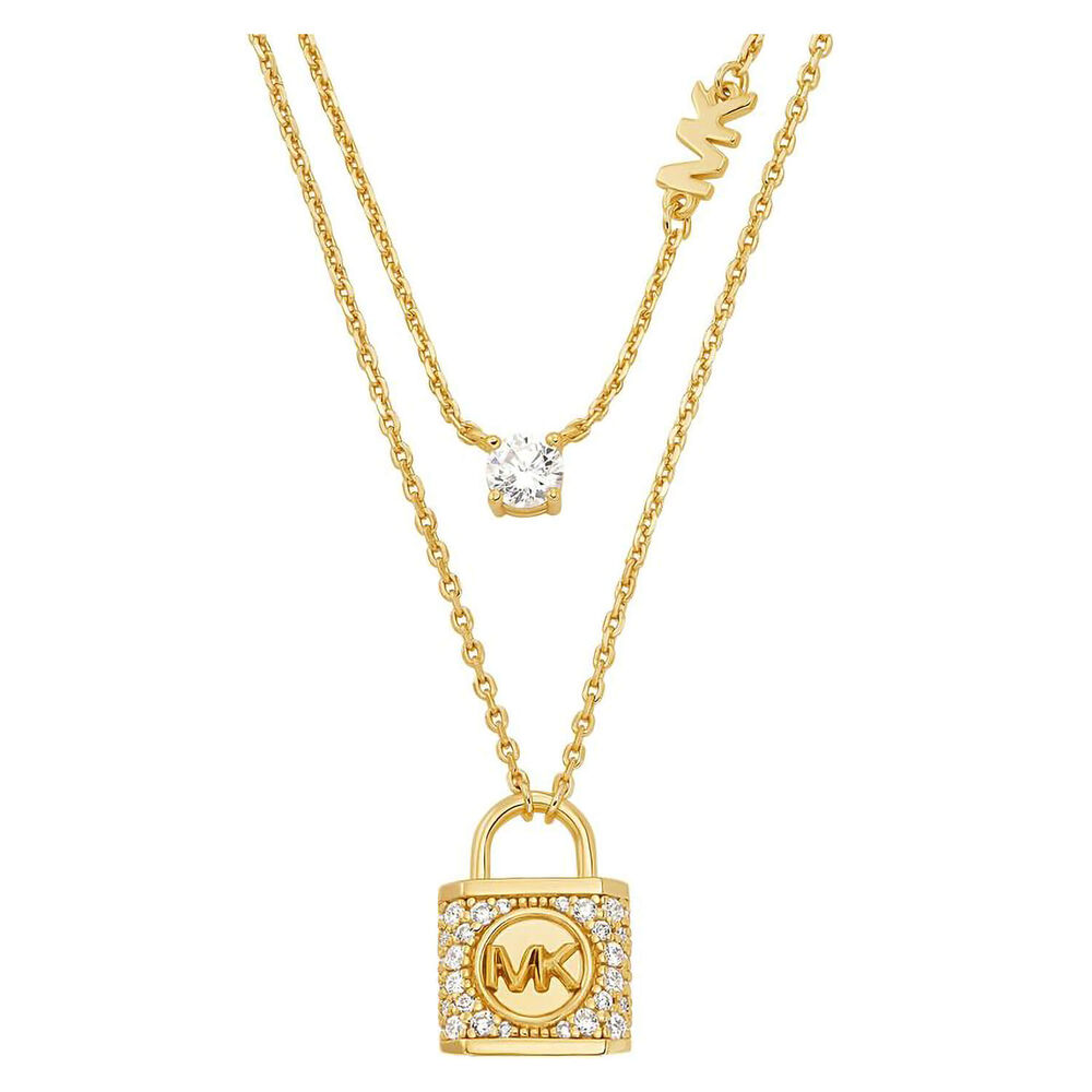 Michael Kors Yellow Gold Plated Lock Double Necklace image number 1