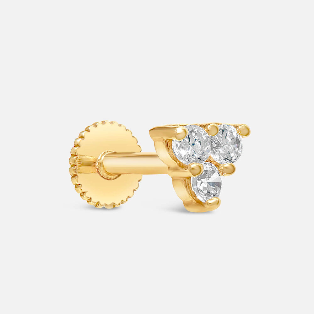 9ct Yellow Gold 3 Cubic Zirconia Triangle Single Stud Earring