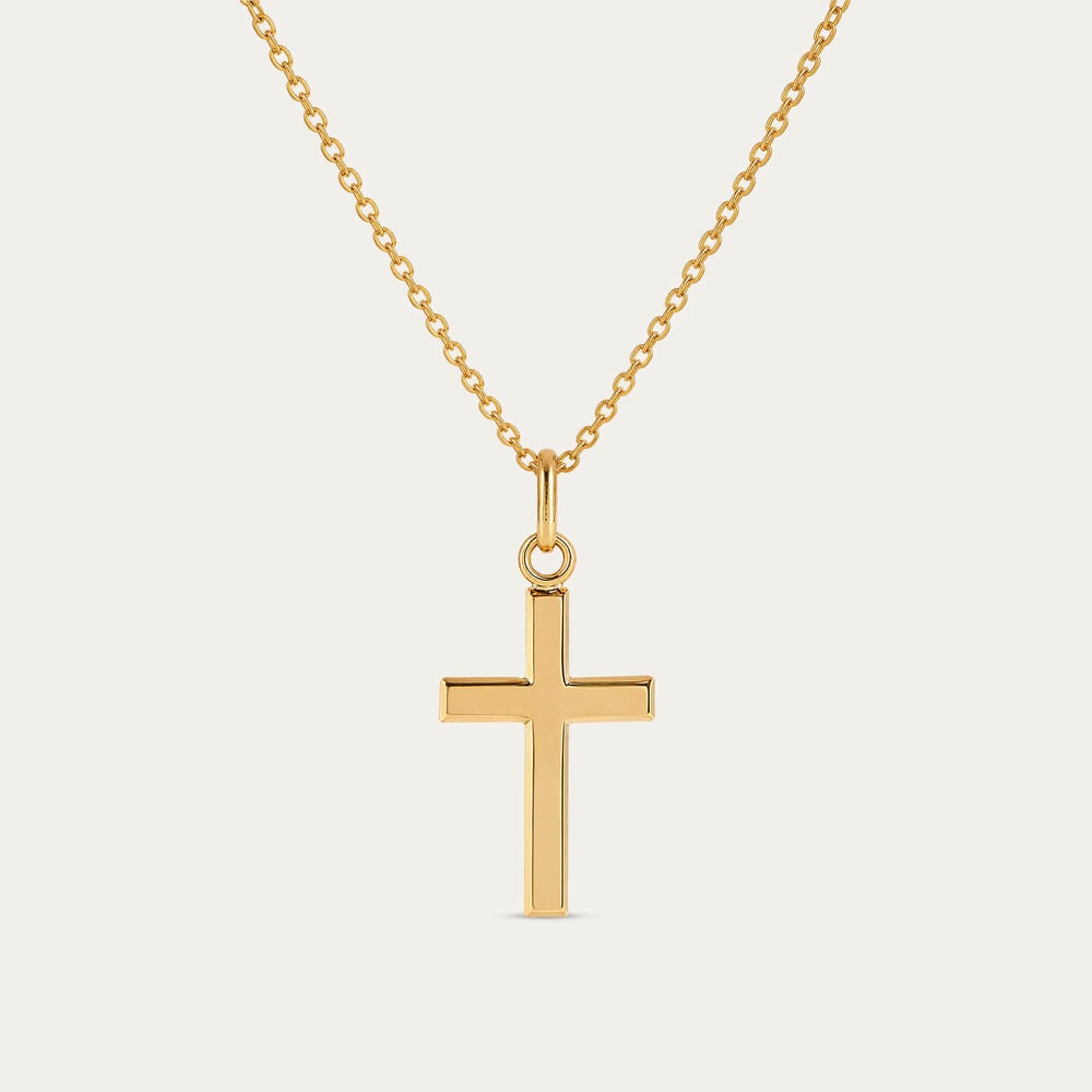 Yellow Gold Plated Sterling Silver Plain Cross Pendant (Chain Inlcuded)