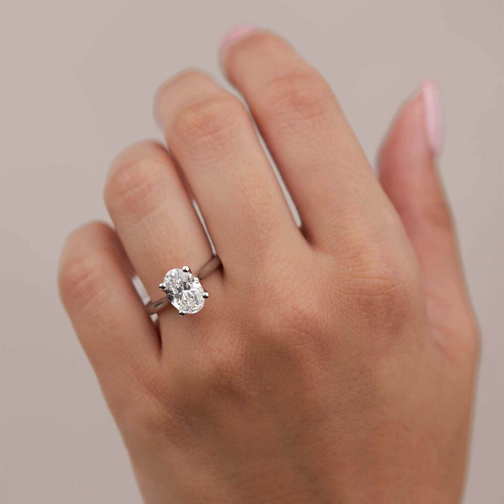 Born Platinum Lab Grown 2ct Solitaire Oval Diamond Ring image number 6