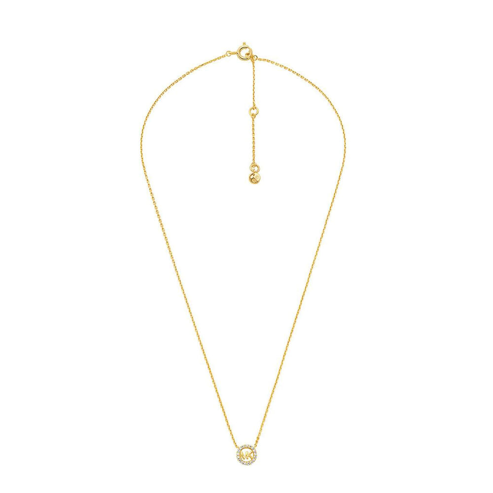 Michael Kors Premium Yellow Gold Plated Cubic Zirconia Round Pendant Necklace