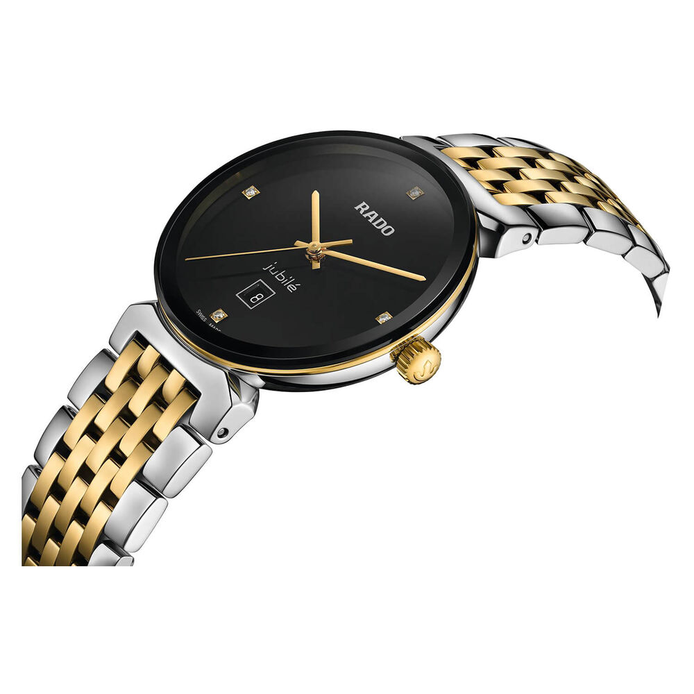 Rado Florence 30mm Quartz Black Diamond Dot Dial Steel & Yellow Gold Case Bracelet Watch image number 2