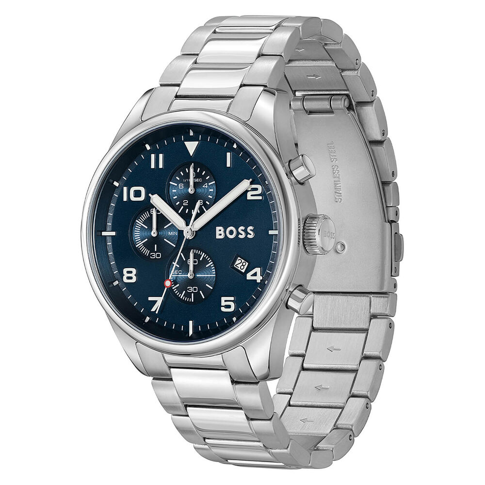Boss View 44mm Blue Dial Steel Bracelet Chronograph Watch