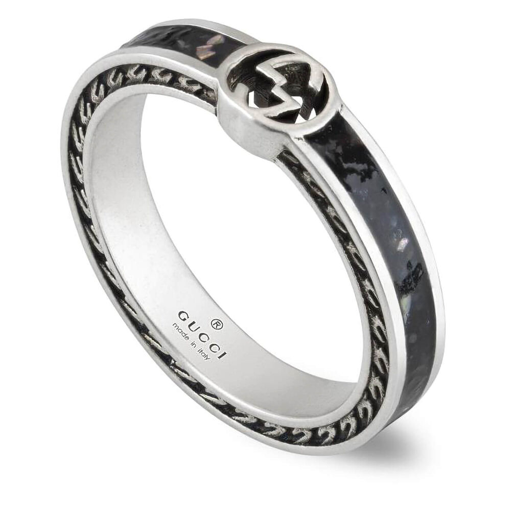 Gucci Interlocking Sterling Silver Enamel Detail Ring (UK Size L)
