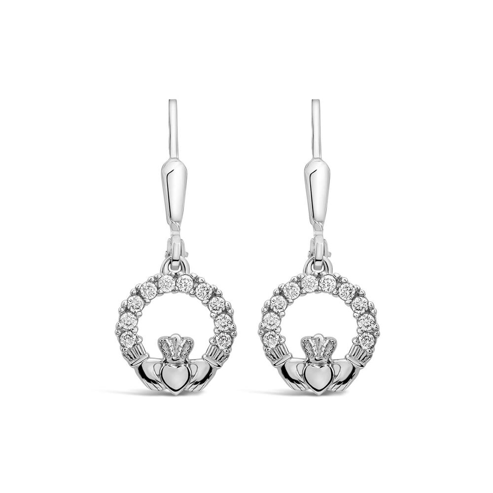 Sterling Silver Cubic Zirconia Claddagh Drop Earrings image number 0