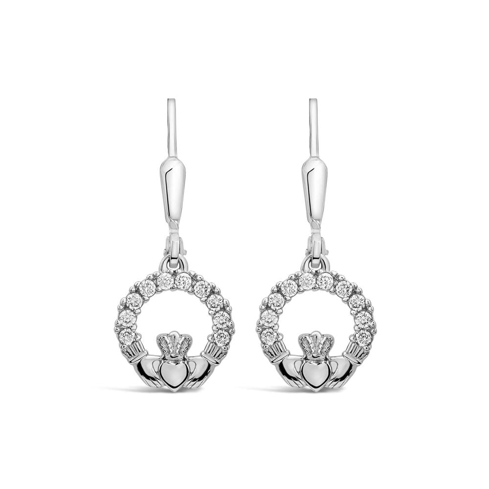 Sterling Silver Cubic Zirconia Claddagh Drop Earrings image number 0
