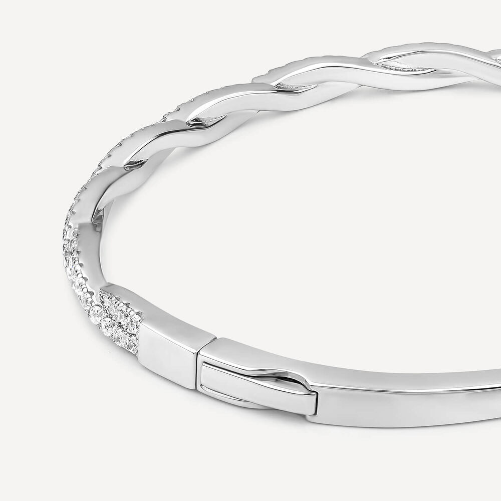 Sterling Silver Cubic Zirconia Pave Set Twisted Bangle image number 2