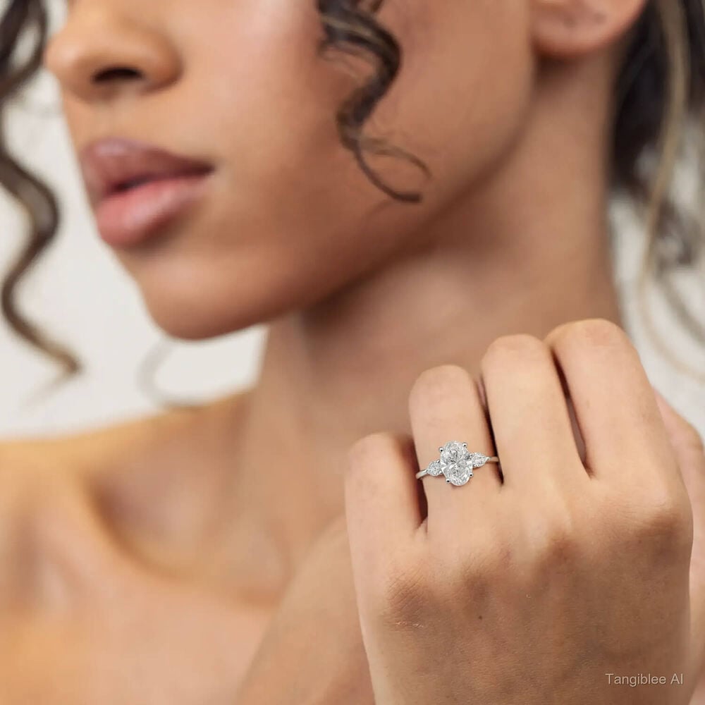 Born Platinum 2.40ct Lab Grown Oval Centre & Pear Sides Diamond Ring