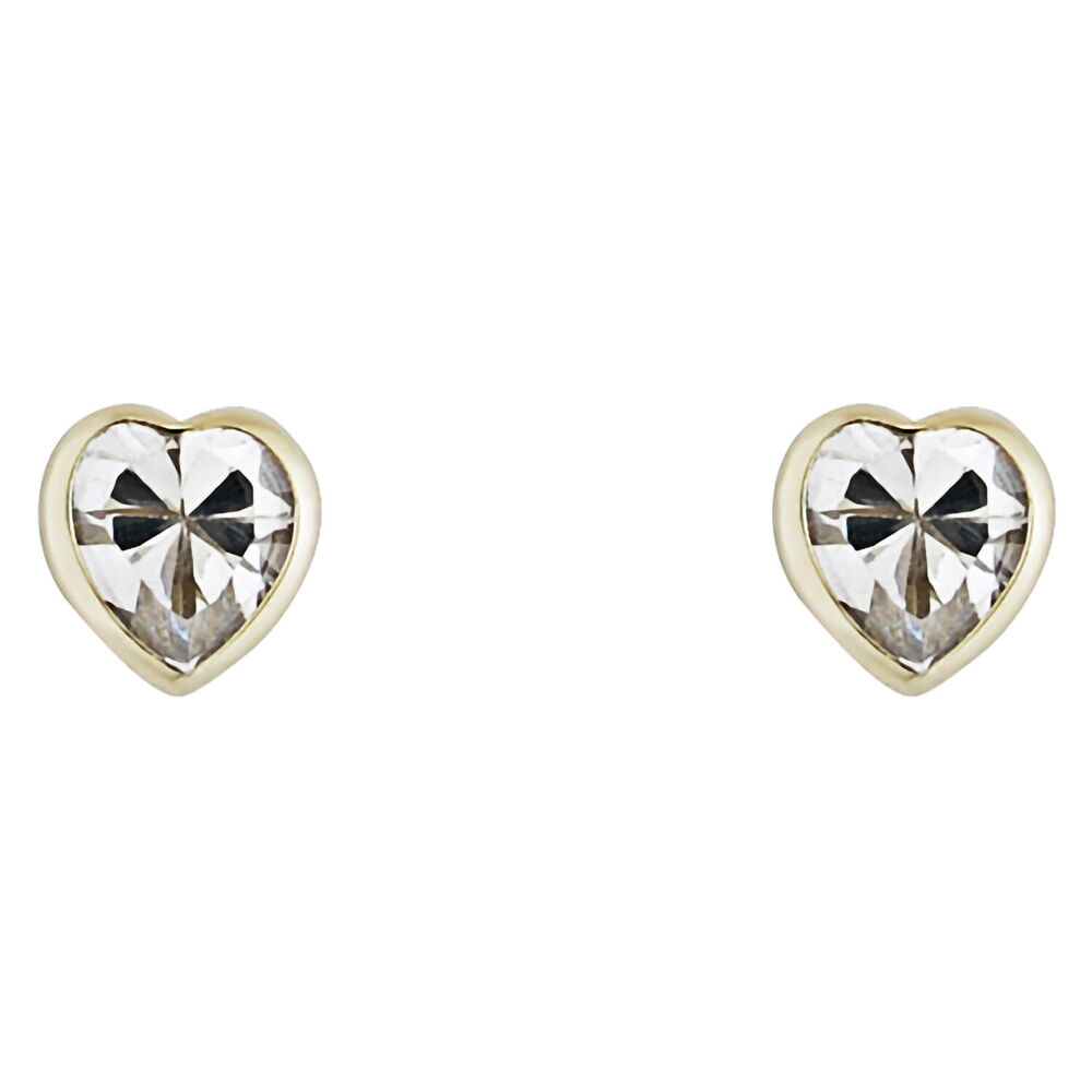 9ct Gold Cubic Zirconia Heart Stud Earrings image number 0