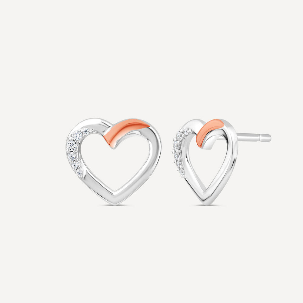 House of Lor Silver & Rose Gold Heart Cubic Zirconia Stud Earrings