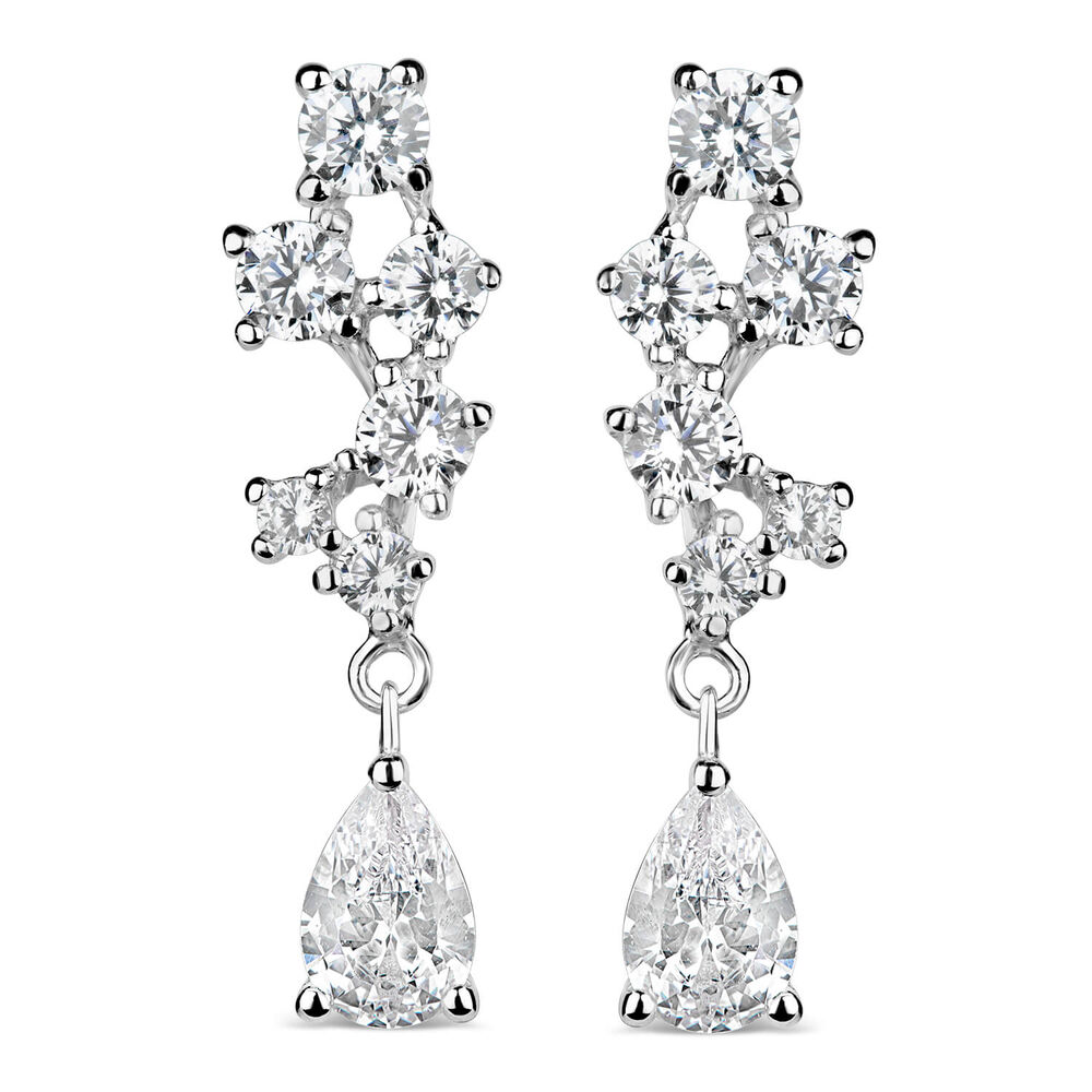 Sterling Silver Cubic Zirconia Pear Drop Earrings image number 0