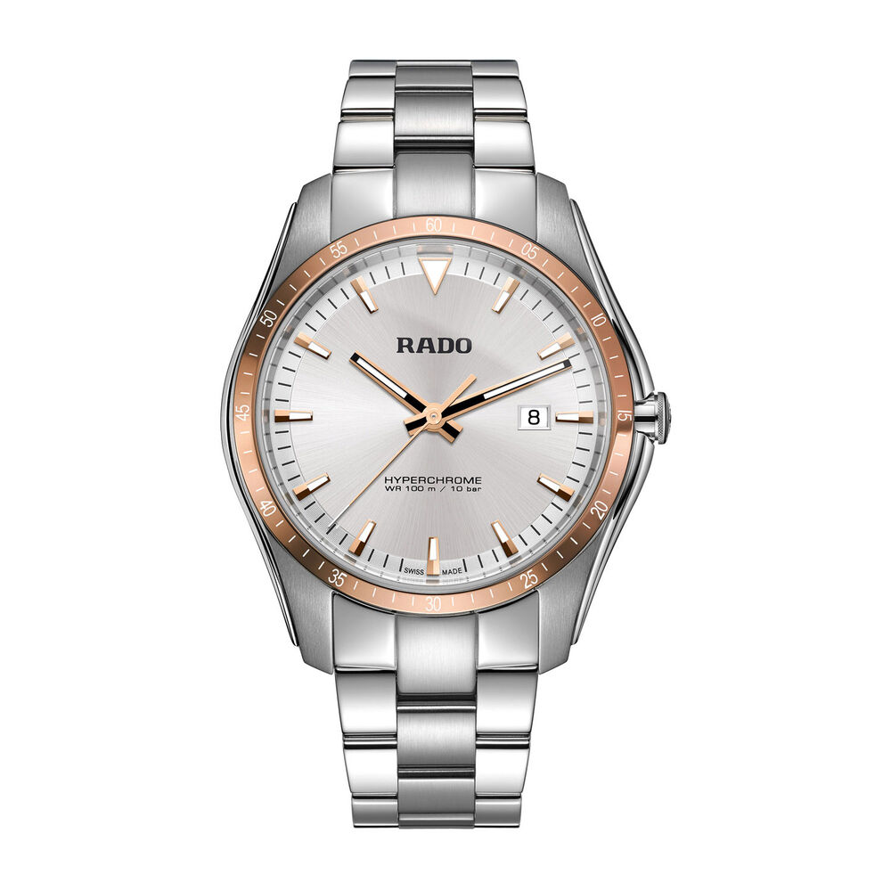 Rado Hyperchrome Rose Gold Plated Silver Dial 44.9mm Mens Watch