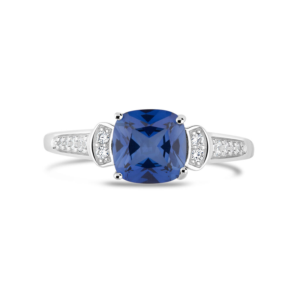 Ladies' 9ct White Gold Sapphire & Cubic Zirconia Dress Ring image number 1