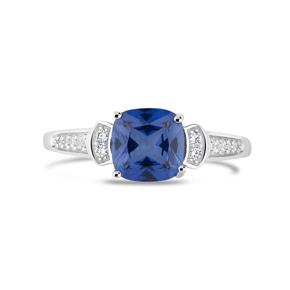 Ladies' 9ct White Gold Created Sapphire & Cubic Zirconia Dress Ring