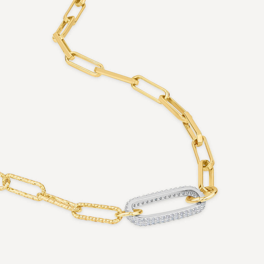 Silver & Yellow Gold Plated Two Tone Paperlink Cubic Zirconia Necklet image number 3