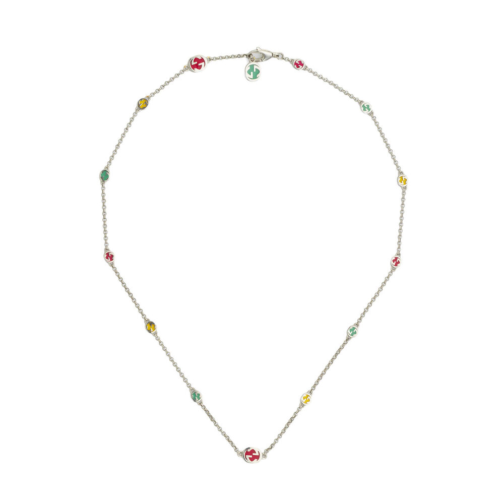 Gucci Interlocking G Red & Yellow & Green Silver Necklace