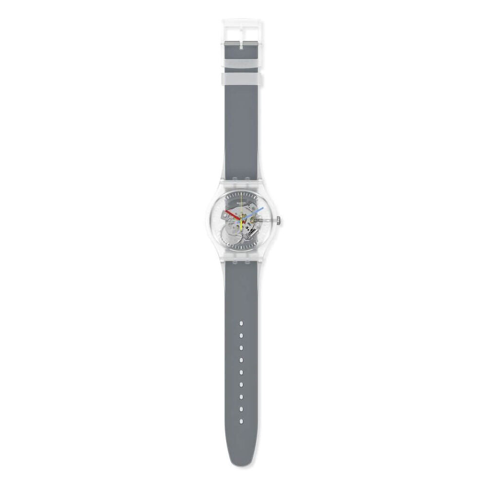 Swatch Clearly Black Striped 41mm Transparent Strap Watch