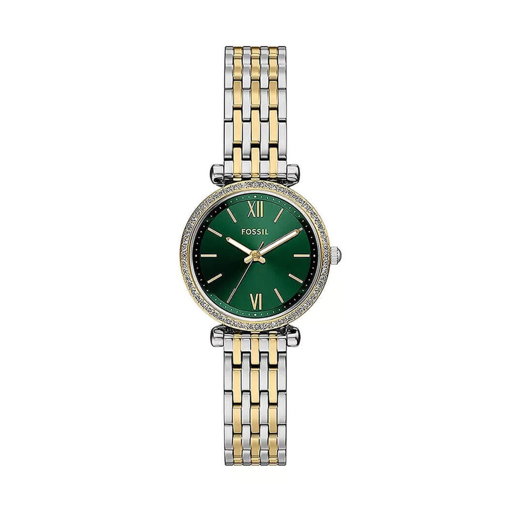 Fossil Carlie 28mm Green Dial Two Tone Stainless Steel Bracelet Watch image number 0