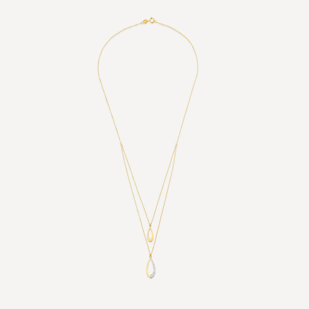 9ct Yellow Gold Half Glitter& Polished Open Pear Double Chain Necklet image number 2