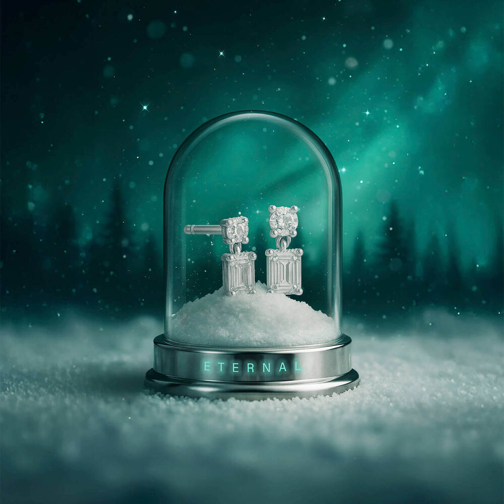 Born Classic 9ct White Gold Lab Grown 0.50ct Emerald Cut & Round Diamond Drop Earrings image number 2