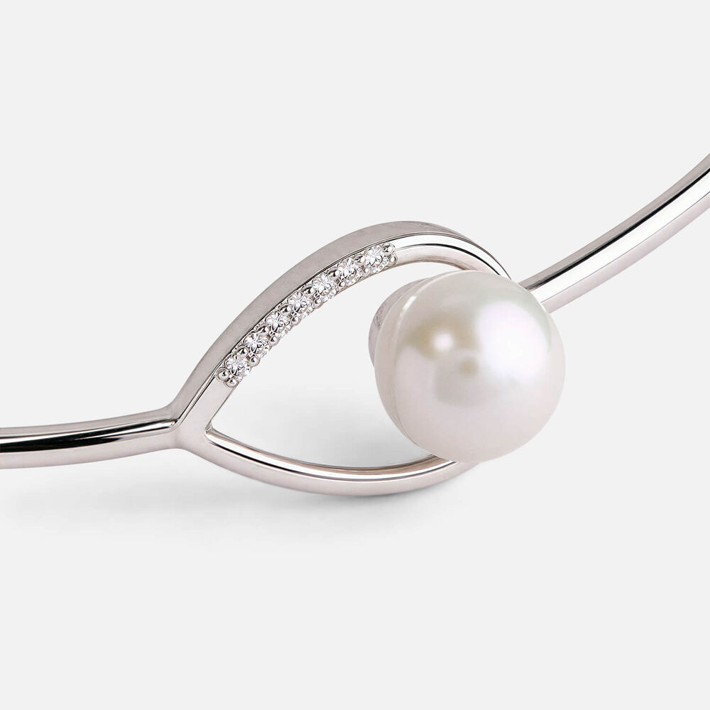 Sterling Silver Pearl & Cubic Zirconia Loop Bangle