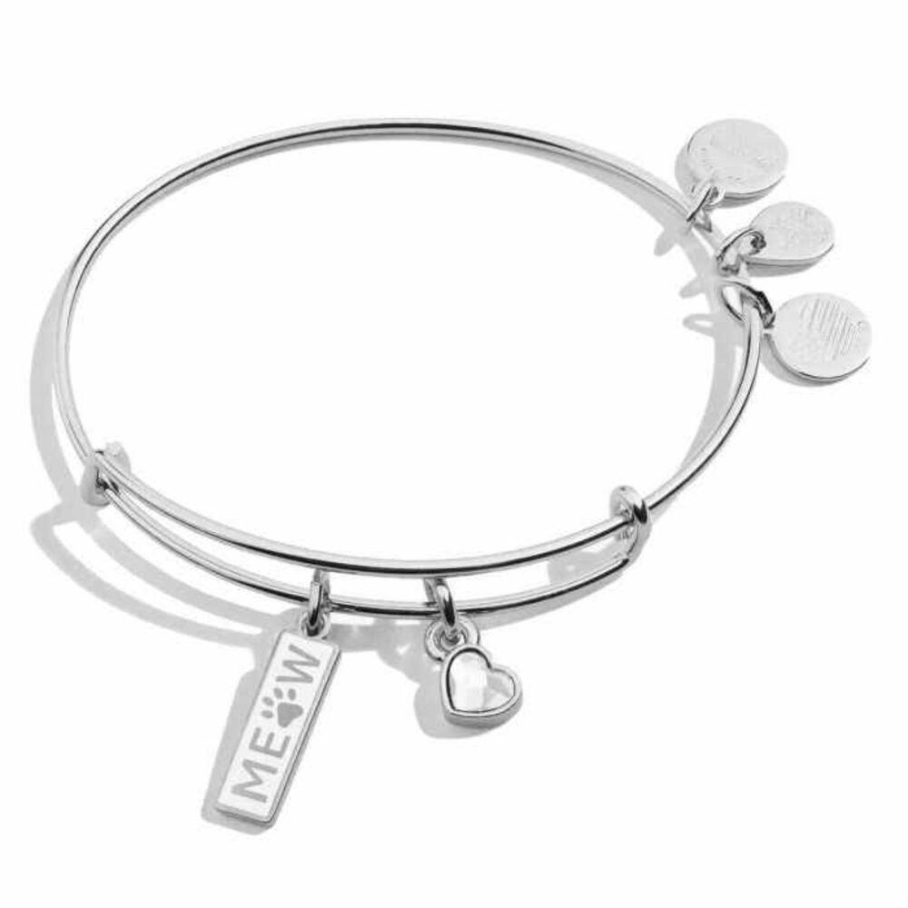 Alex and Ani Silver Plated Meow Duo Charm Bangle image number 0
